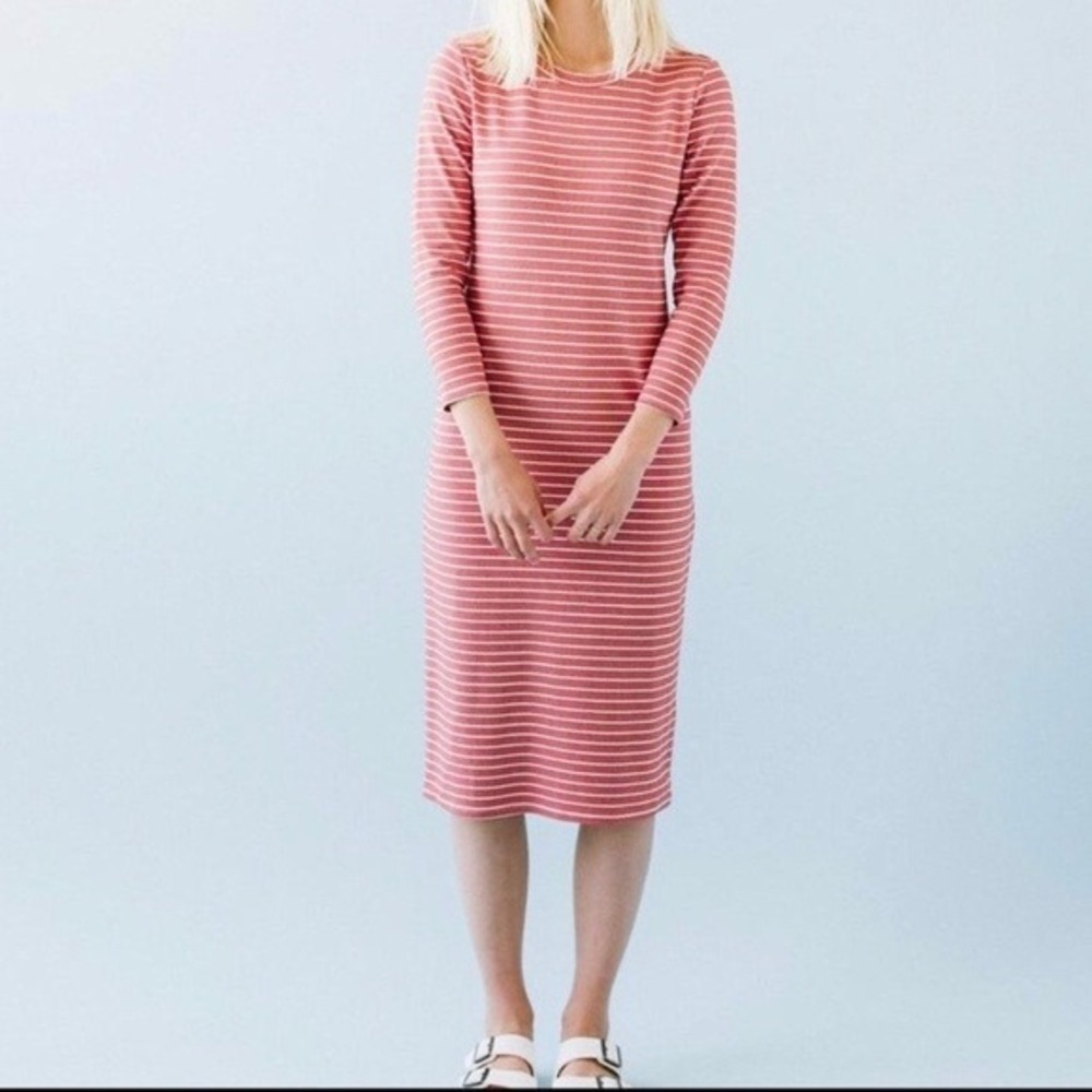 Sonnet James Play Dress Red White Striped 3/4 Sleeve Midi Sheath Dress Large